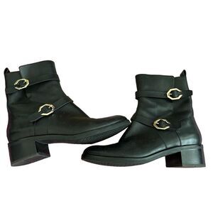Cole Haan black low riding boots with gold buckles- size 9